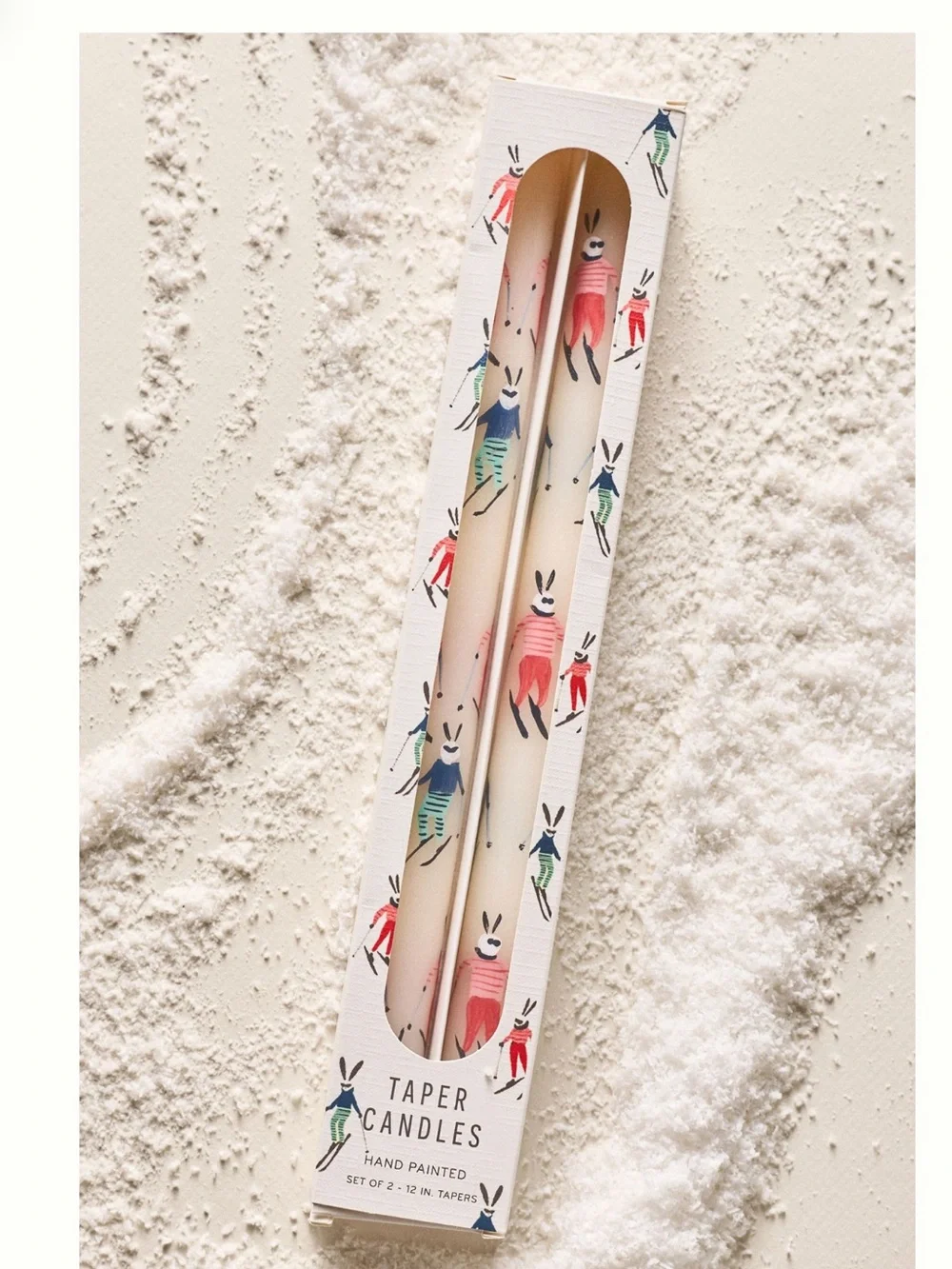 ⛷️🐰Anthropologie Hand-Painted Taper Candles New Skiing Bunny on Skis